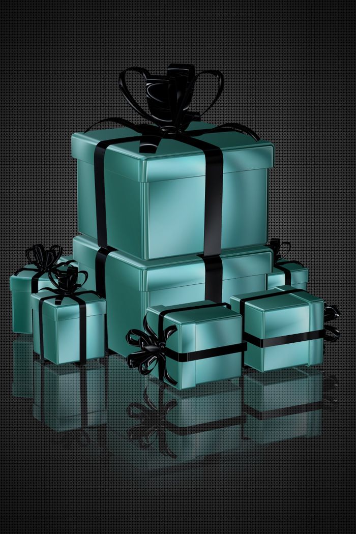 Stack of elegant teal gift boxes with black ribbons, perfect for luxury celebrations.